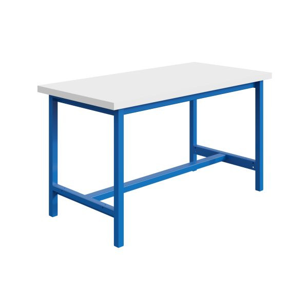SOFAME PTH Werkbank B 1500 x T 750 x H 840mm, RESITOP Laminat-Arbeitsplatte 40 mm, Himmelblau RAL 5015, W010020069BI