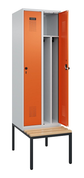 C+P Spind Evolo PLUS, 2 Abteile, 2120x600x815mm, 7035/2004, Drehriegel, Sitzfläche Buche-Hartholz, Sitzbank, 0490507-20F S10002