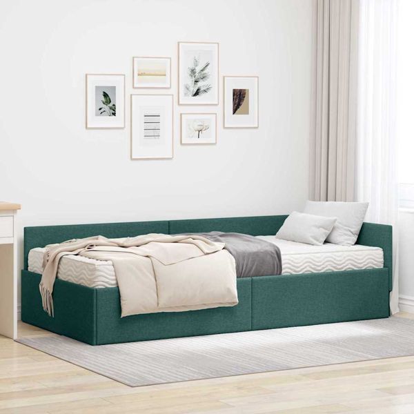 vidaXL Eckbettgestell mit Matratze Sonstiges 2 pcs Grün Stoff, 3393601