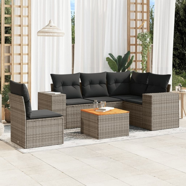 vidaXL 6-tlg. Garten-Sofagarnitur mit Kissen Grau Poly Rattan, UV-beständig, 3257782