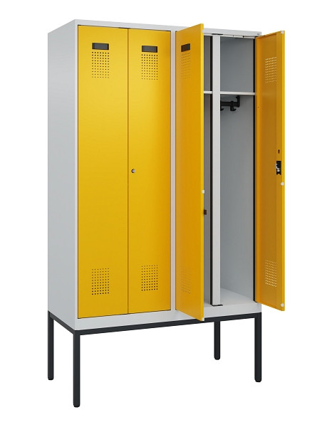 C+P Schwarz-Weiß-Spind Evolo PLUS, Gestell, 4 Abteile, 2120x1200x500mm, 7035/100, Zylinderschloss, 0490327-40 S10027