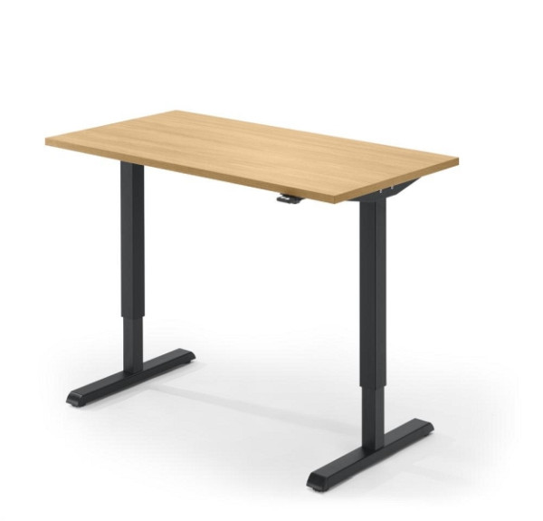 Deskin Sitz-/Stehtisch MULTI M, Buchedekor, Gestell schwarz, B 1200 x T 650 x H 715 - 1205 mm, 330479