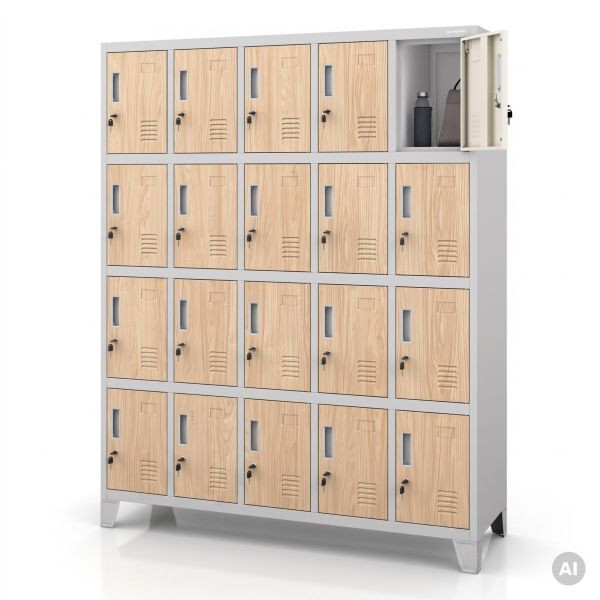 Jan Nowak Sozialschrank mit Schließfächern (BHP), Grau / Sonoma-Eiche, 1360x1720x450 mm, ROBERT Eco Design, 2251