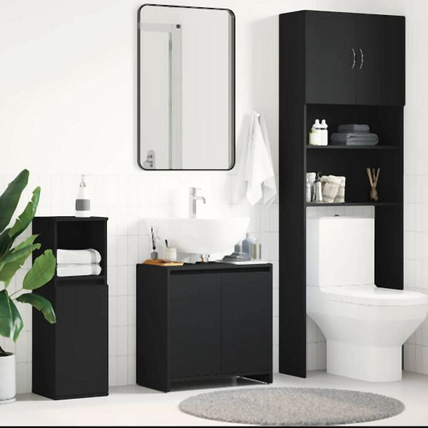 vidaXL Badezimmerschrank Schwarz 60x33x61 cm Holzwerkstoff, 802643