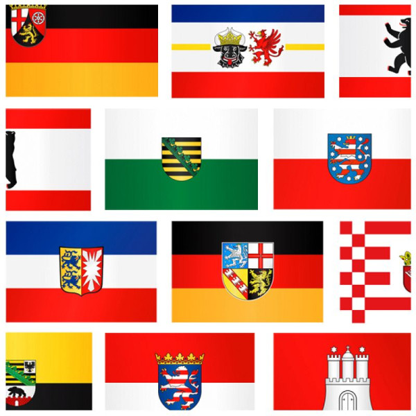 Stein HGS Landesflaggen Komplett-Set Bundesländer Deutschland, 120x200 cm, mit Seil und Schlaufe, für Fahnenmasten 7 m ohne Hohlsaum, 28100
