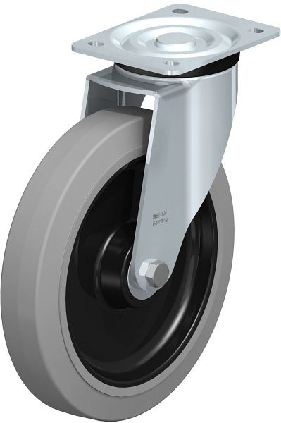 Blickle L-POEV 250K-3-SG Stahlblech-Lenkrolle, mittelschwere Ausführung, mit Anschraubplatte, Elastik-Vollgummi, Grau, 740252