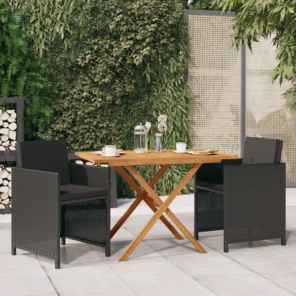 vidaXL 3-teilig Garten-Essgruppe mit Kissen Schwarz, 3094302