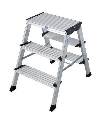 Krause Doppel-Klapptritt Treppo, Aluminium, mit großer, oberer Standfläche, 2 x 3 Stufen, inkl. Plattform, 257458
