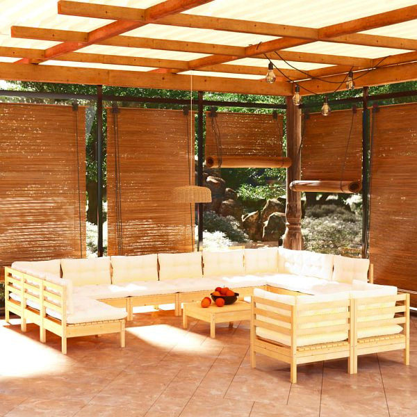 vidaXL 13-teilig Garten-Lounge-Set mit Creme Kissen Kiefernholz, 3097277