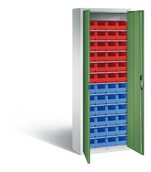 C+P Magazinschrank Serie 13, H1980xB700xT300mm, Farbe: Lichtgrau / Resedagrün, Muldengriff, 133113-21 S10042