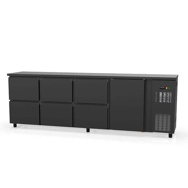 Vaiotec TOPLINE Barkühltisch 530 schwarz / 1 Tür & 6 Schubladen, 256,5x53x85 cm, 11405