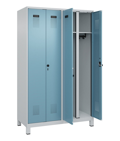 C+P Schwarz-Weiß-Spind Evolo PLUS, mit Füßen, 4 Abteile, 1950x1200x500mm, 7035/2406015 RDS Architekturblau, Abteilbreite 300 mm, 049012-40 S10009