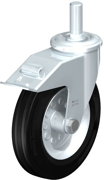 Blickle LEZ-VE 200R-22-FI Stahlblech-Lenkrolle mit Zapfen & Feststeller, Vollgummi, Schwarz, 576801