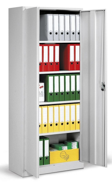 Deskin Flügeltürenschrank BASE L, Stahl, Lichtgrau RAL 7035, B 800 x H 1950 x T 380 mm, 131124