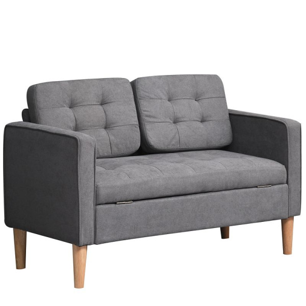 HOMCOM 2 Sitzer Sofa, Couch mit Stauraum, Holzbeine, Gepolstertes Polstersofa mit Samtoptik für Wohnzimmer, Schlafzimmer, 117 x 62 x 78 cm, Grau, 839-032