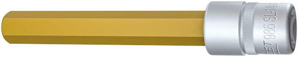 Hazet Schraubendreher-Steckschlüsseleinsatz, Vierkant hohl 12,5 mm, Innen-Sechskant Profil, 14 mm, Extralange Ausführung Mit Rändelung, 986SL-14
