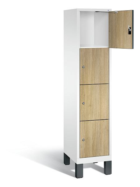 C+P Schließfachschrank Evolo, H1850xB420xT500mm, Farbe: Verkehrsweiß / Dekor Eiche Sereno, 48010-124 S10109