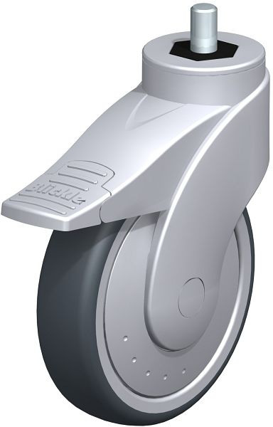 Blickle LWGE-TPA 126K-FI-ELS-FK-GS12 Kunststoff-Lenkrolle WAVE mit Gewindestift & Feststeller, Thermoplastisches Gummi-Elastomer, Grau, 746392