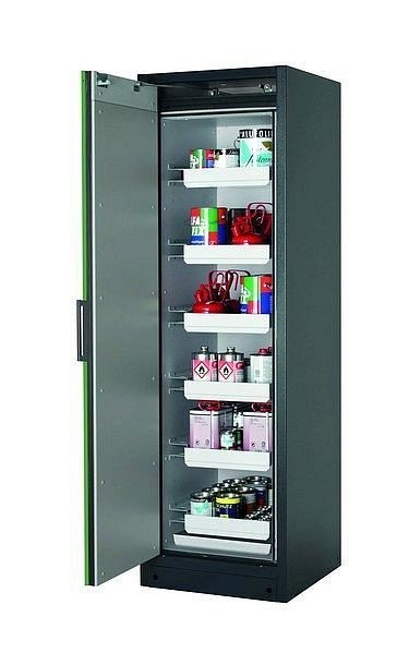 asecos Sicherheitsschrank Q-CLASSIC-90, Q90.195.060 in resedagrün RAL 6011 mit 6x Auszugswanne Standard (Stahlblech), 30072-048-30090