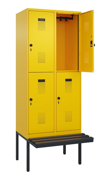 C+P Doppelstock-Spind Evolo PLUS, Bank, 4 Fächer, 2120x800x815mm, 1023/1023, Drehriegel, Sitzfläche Kunststoff, 0493407-22 S10103