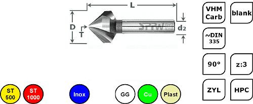 SPPW Kegelsenker VHM 90° z:3 HPC L: 45 Ø6,3, 6546000630