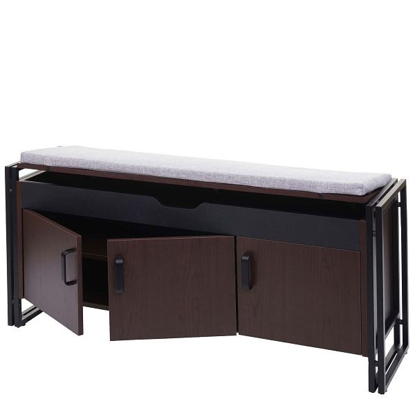 Mendler Schuhkommode mit Sitzmöglichkeit HWC-A27, Kommode Bank mit Kissen, 53x110x30cm 3D-Struktur Metall, dunkelbraun, 75029