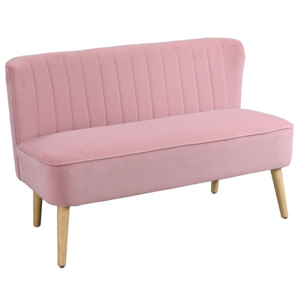 HOMCOM Sofa Retrodesign 2-Sitzer-Sofa, Holzbeine, 117 x 56,5 x 77 cm, Pink, 833-524V05PK