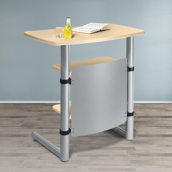 Deskin Stehpult MODUL, Ahorndekor, Gestell Alusilber, B 830 x T 560 x H 950 - 1200 mm, Sichtschutz alusilber, 290603