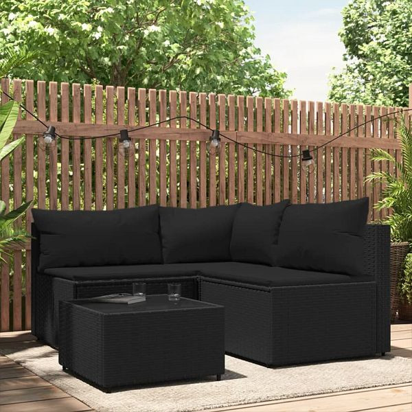 vidaXL 4-teilig Garten-Lounge-Set mit Kissen Schwarz Poly Rattan, 319781