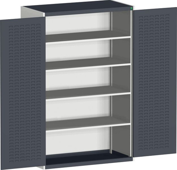 bott cubio Flügeltürschrank bestückt mit Schlitzprägung, 4 Fachböden BxTxH: 1300 x 525 x 2000 mm, RAL 7035/7016, 40014055.19V