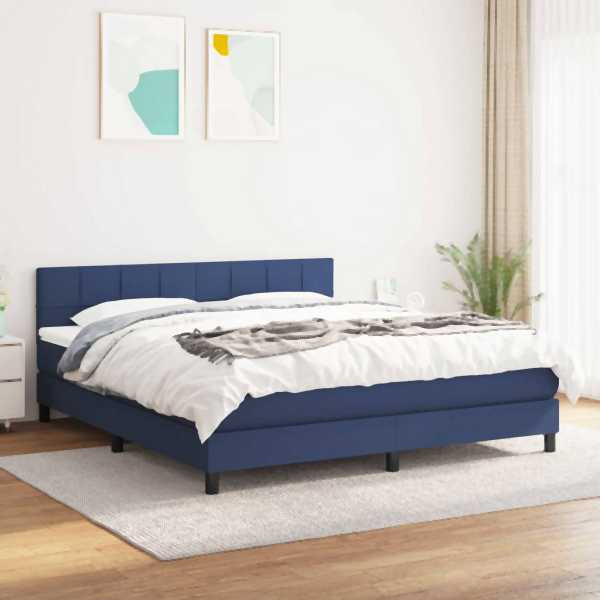 vidaXL Boxspringbett mit Matratze Blau 160x200 cm Stoff, 3140071
