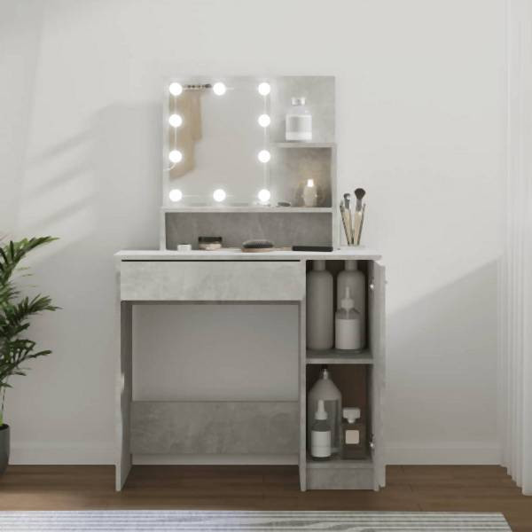 vidaXL Schminktisch mit LED Betongrau 86,5x35x136 cm, 808814