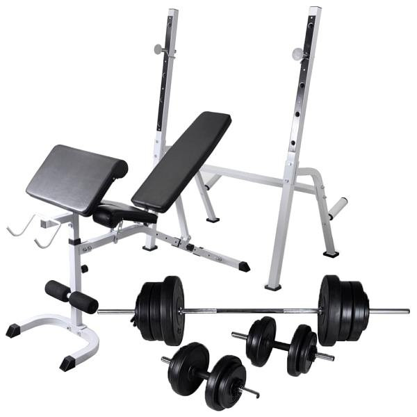 vidaXL Hantelbank mit Ablage, Langhantel und Kurzhantel Set 60,5 kg, 275362