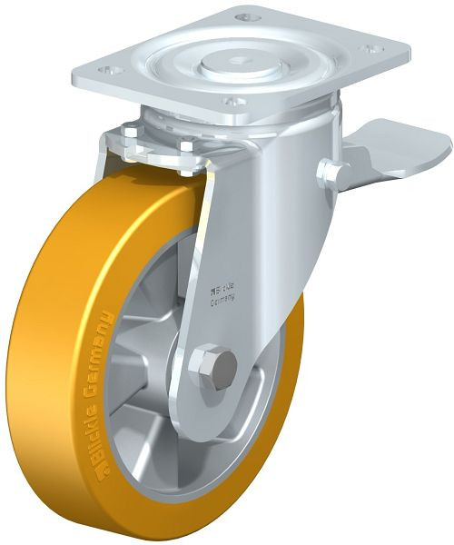 Blickle LH-ALTH 180K-ST Stahlblech-Lenkrolle, Schwerlast-Ausführung, mit Anschraubplatte & Feststeller, Blickle Extrathane®, Hellbraun, 621813