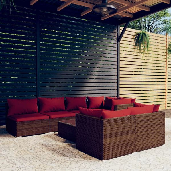 vidaXL 8-teilig Garten-Lounge-Set mit Kissen Braun Poly Rattan, 3102467