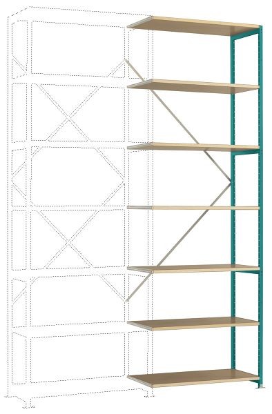 Manuflex Mittelschweres Fachboden-Steckregal Anbauregal mit 7 Holzverbundböden, HxBxT = 3000 x 1000 x 600 mm, wasserblau, RP1708.5021