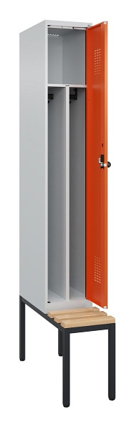 C+P Spind Evolo PLUS, 1 Abteile, 2120x300x815mm, 7035/2004, Haken 4, Drehriegel, Sitzfläche Buche-Hartholz, Sitzbank, 0490507-10F S10002