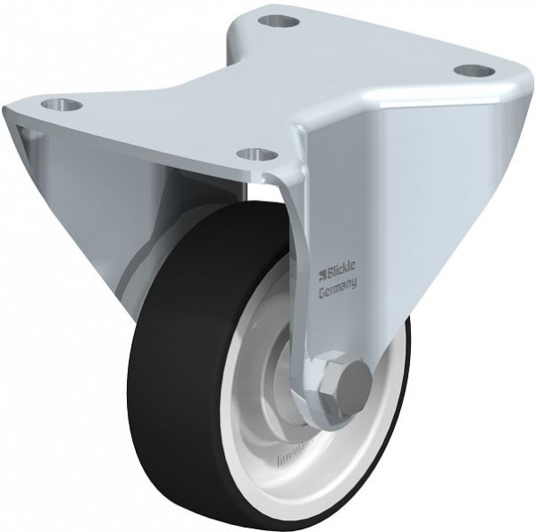 Blickle BH-POTH 100K-3 Stahlblech-Bockrolle, Schwerlast-Ausführung, mit Anschraubplatte, Thermoplastisches Polyurethan, Grau, 754065