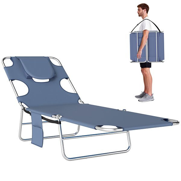 Outsunny Gartenliege, Liegestuhl mit gepolsterter Gesichtsöffnung, Massage-Liege für draußen, Seitentasche, Stoff, Metall, Grau, 84B-867GY