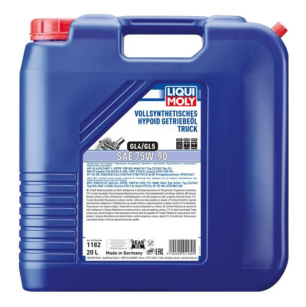 LIQUI MOLY Vollsynthetisches Hypoid Getriebeöl Truck (GL4/5) 75W-90, Kanister Kunststoff, VE: 20 Liter, 1182