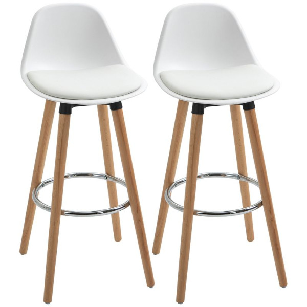 HOMCOM 2er-Set Barhocker Barstühle Skandi-Design, Fußtstütze, 38,5 cm x 42,5 cm x 91 cm, Natur + Weiß, 835-594