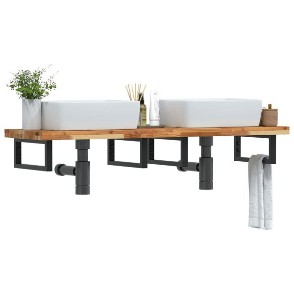 vidaXL Waschbeckenregal Wandmontage Stahl und Akazienholz, 3302753
