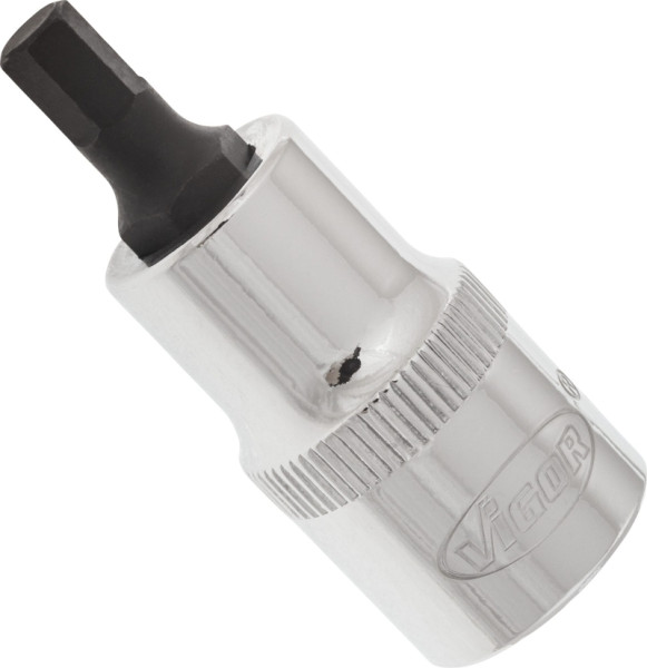 VIGOR Innensechskant Schraubendreher-Einsatz, Vierkant hohl 12,5 mm (1/2 Zoll), Innen-Sechskant Profil, 6 mm, Länge: 55 mm, V2102