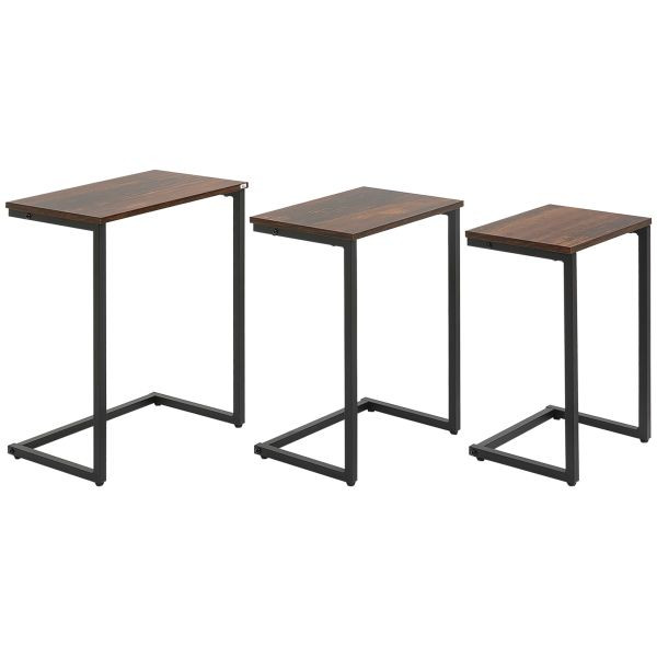 HOMCOM 3er-Set Beistelltische platzsparende Satztische mit Stahlgestell Braun, 839-608V00BN