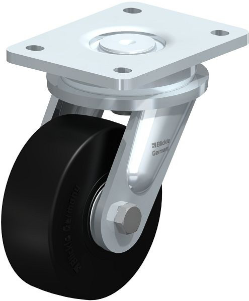 Blickle LO-SE 125K Stahlgeschweißte Schwerlast-Lenkrolle, Elastik-Vollgummi, Schwarz, 43810