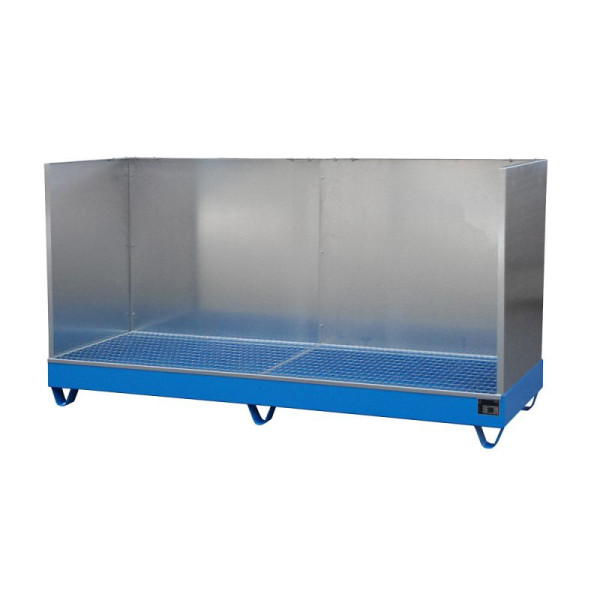 STEIN HGS Auffangwanne Serie 2000/SW, mit Spritzschutzwand, 222 Liter, RAL 5012 lichtblau, Gesamthöhe 1250 mm, lackiert, 4 x 200 Liter Fass, 79195.0021