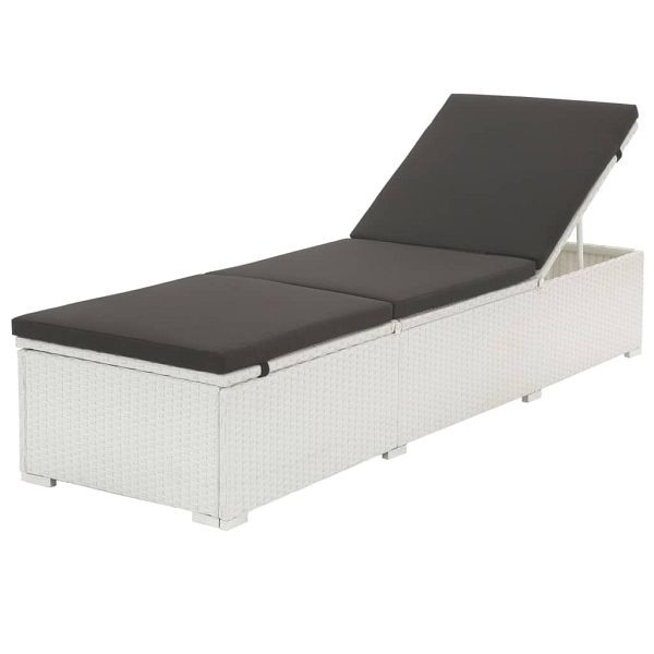 vidaXL Sonnenliege mit Auflage Poly Rattan Weiß, Material: PE-Rattan & pulverbeschichtetes Stahlgestell, 43951