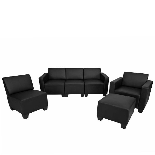 Mendler Modular Sofa-System Couch-Garnitur Lyon 3-1-1-1, Kunstleder, schwarz, 2x21689+21692+21696+21702+21705