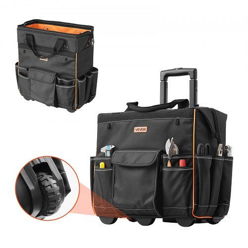 VEVOR Roll-Werkzeugtasche 50 kg, 25 Taschen, Teleskopgriff & stabile Basis, für Elektriker, Bau, 460x270x430 mm, GLGJD18YC600UPU23001V0