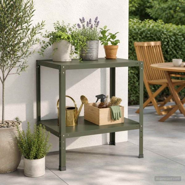 vidaXL Pflanztisch 60 x 50 x 80 cm Pulverbeschichteter Stahl Olivgrün, 8014893